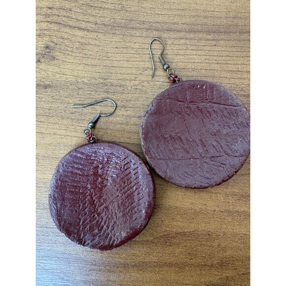 Hand-Painted African Tribal Art Round Earrings Fish Hook Vintage Lightweight - Picture 2 of 3